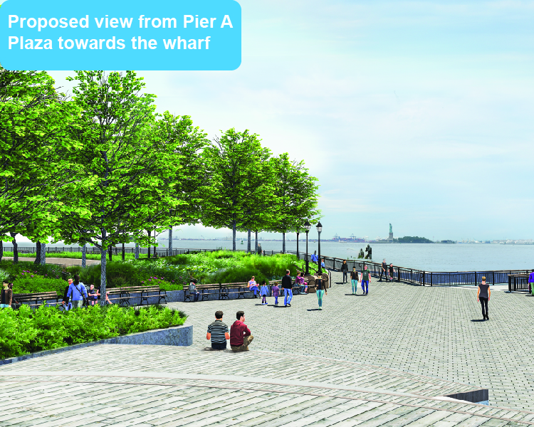 Proposed view from Pier A Plaza towards the wharf