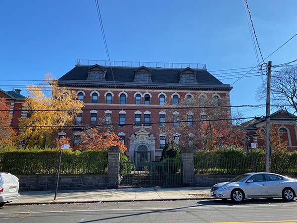 A front view of the Angel Guardian Home in Dyker Heights that consist of a Renaissance Revival and Beaux-Arts-style architect