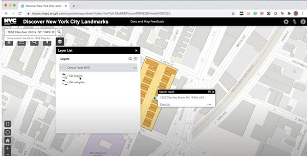  screenshot of NYC Landmarks map website