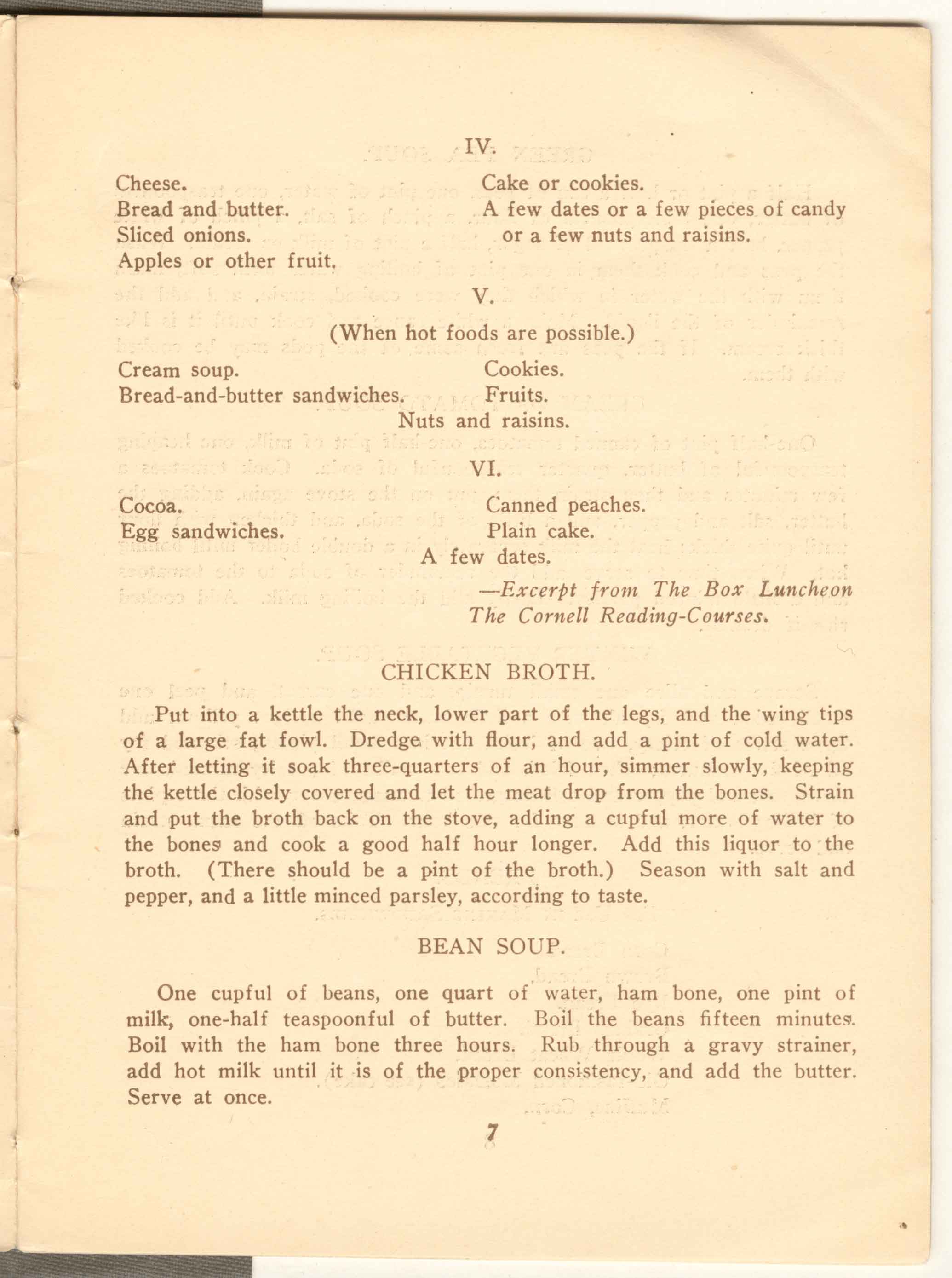 Page from a Keep Well Leaflet from the New York City Department of Health published circa 1920 titled Simple Wholesome Lunches for Working People.