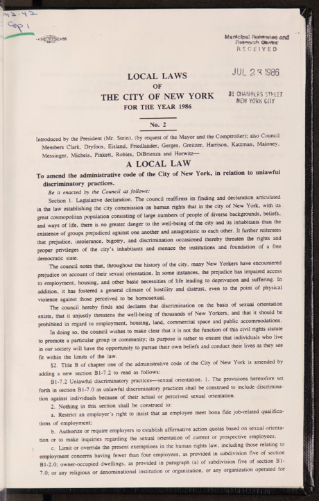 Local Law 2 of 1986
