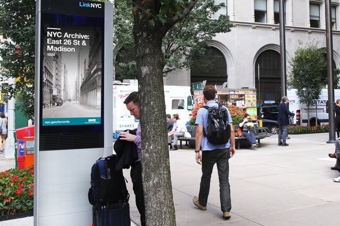 LinkNYC Kiosk displaying images from the NYC Municipal Archives.