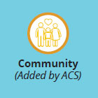 Community - Orange logo with an illustration of three people and a heart above them