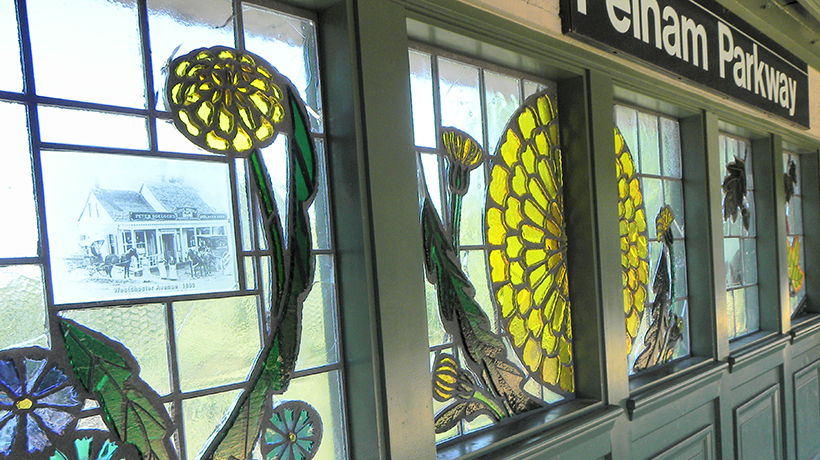 Stained glass windows at the Pelham Parkway subway stop
                                           