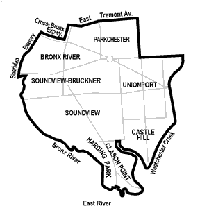 Map of Bronx Community Board 9's Boundaries and Neighborhoods
