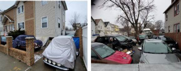 Photo of using the premises as an illegal parking lot and junk storage.