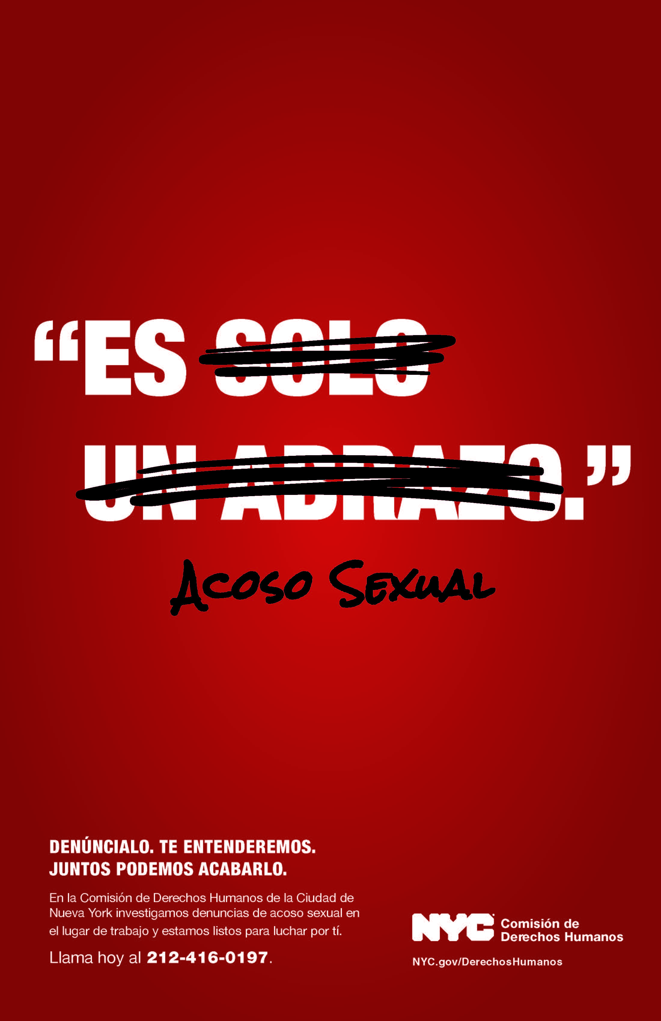 Text reading es acoso sexual with solo un abrazo crossed out