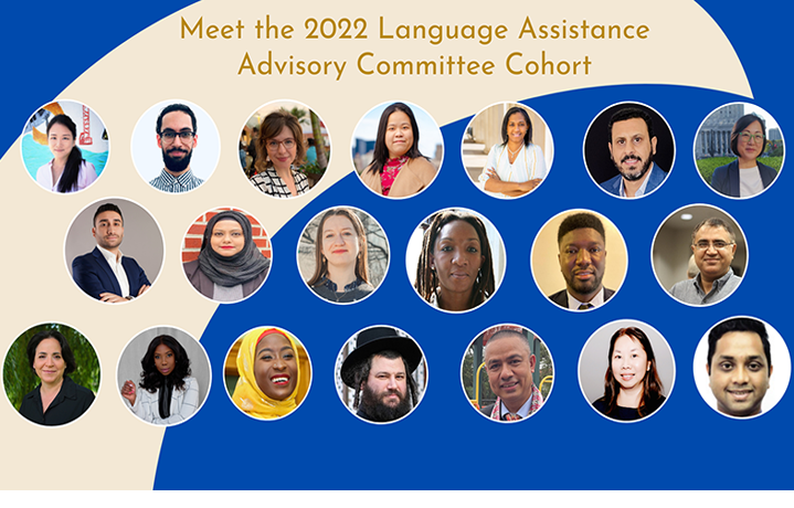 Photo containing headshots of the 19 Language Assistance Advisory Committee 2022
                                           
