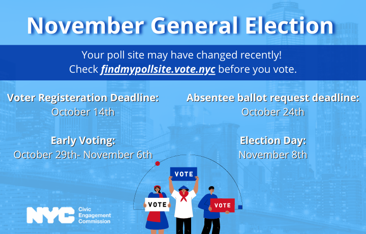 Light Blue graphic with information about voting in November General Election
                                           