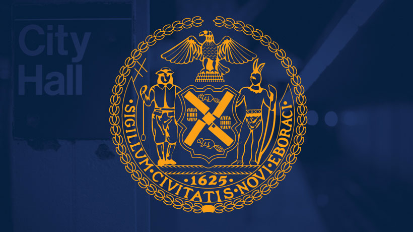 City of New York official seal with background of City Hall subway station
                                           