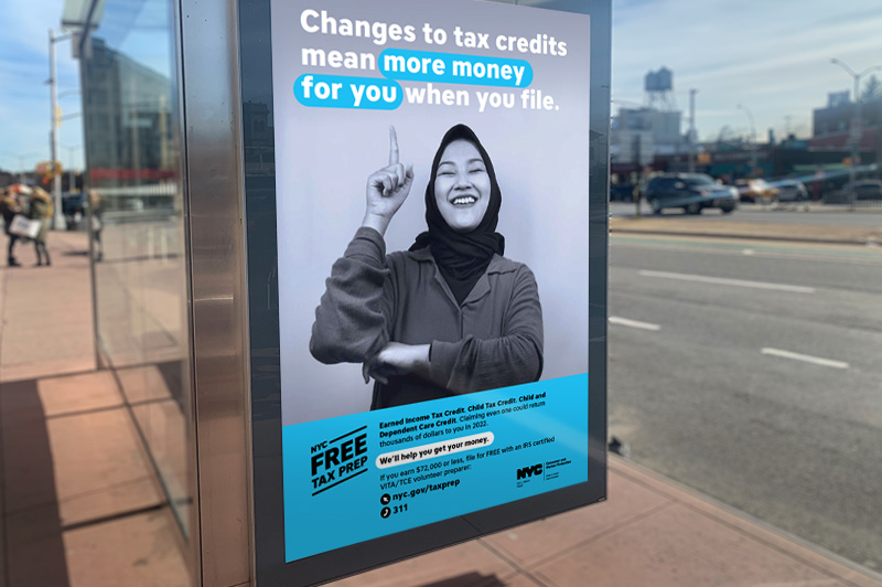 Bus shelter ad featuring our 2022 tax campaign
                                           