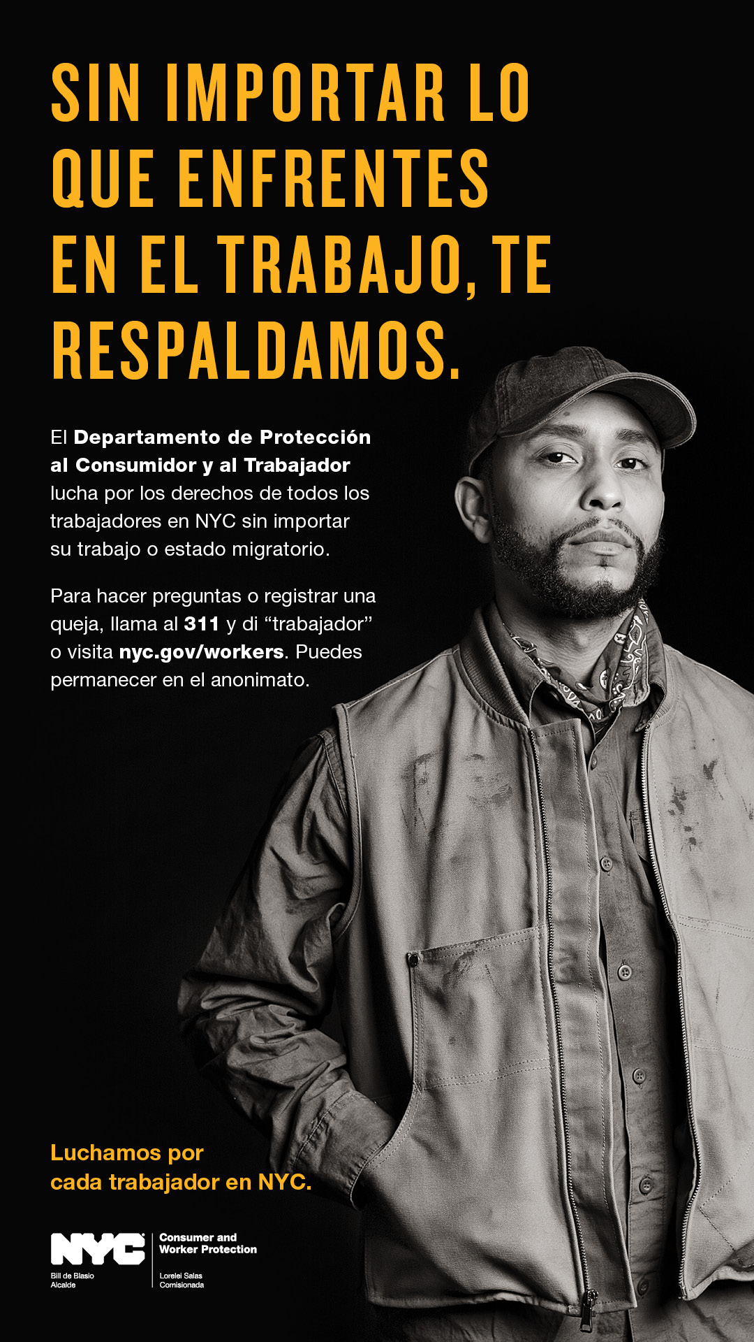 Spanish version of workers' rights campaign ad featuring a day laborer