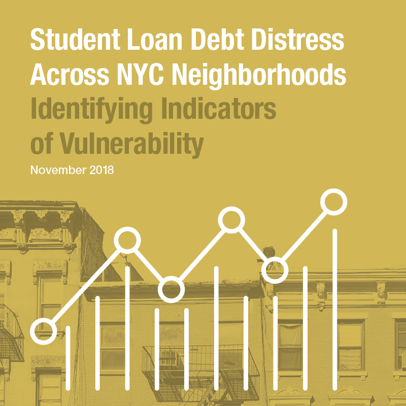 Gold report cover for Student Loan Debt Distress Across NYC Neighborhoods: Identifying Indicators of Vulnerability
