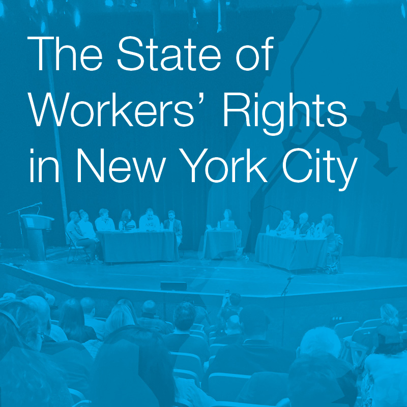 Blue report cover for The State of Workers' Rights in New York City