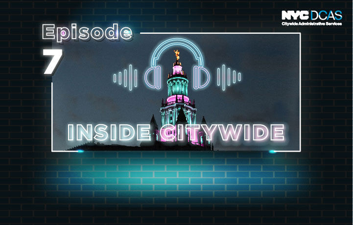 Inside Citywide Episode 7. One Centre St. lit up pink & blue at night.
                                           