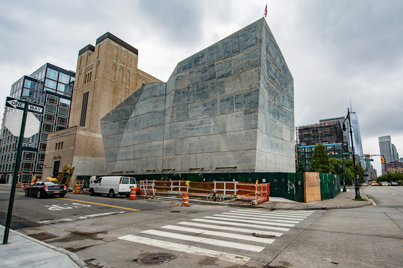 A view of the side of the Spring Street Salt Shed during construction.
