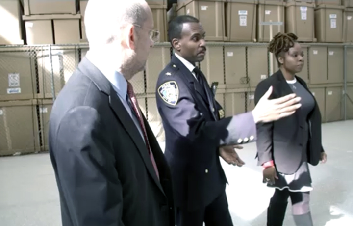 NYPD Deputy Chief Thompson gives Commissioner Banks and Administrator Carter a tour of the new DHSPD training academy