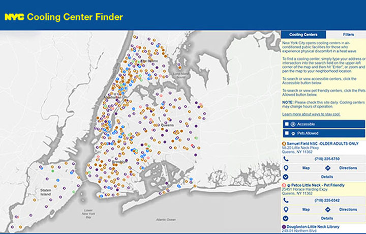 Screenshot of the cooling centers map 
                                           