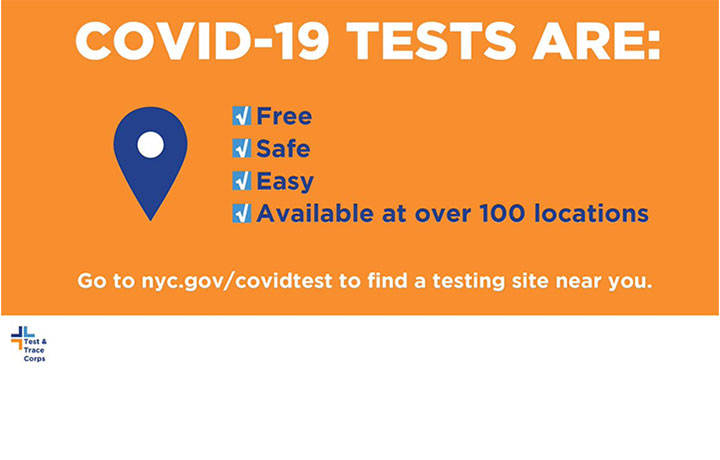 Checlist graphic reads COVID tests are free, safe, easy, available at +100 sites
                                           