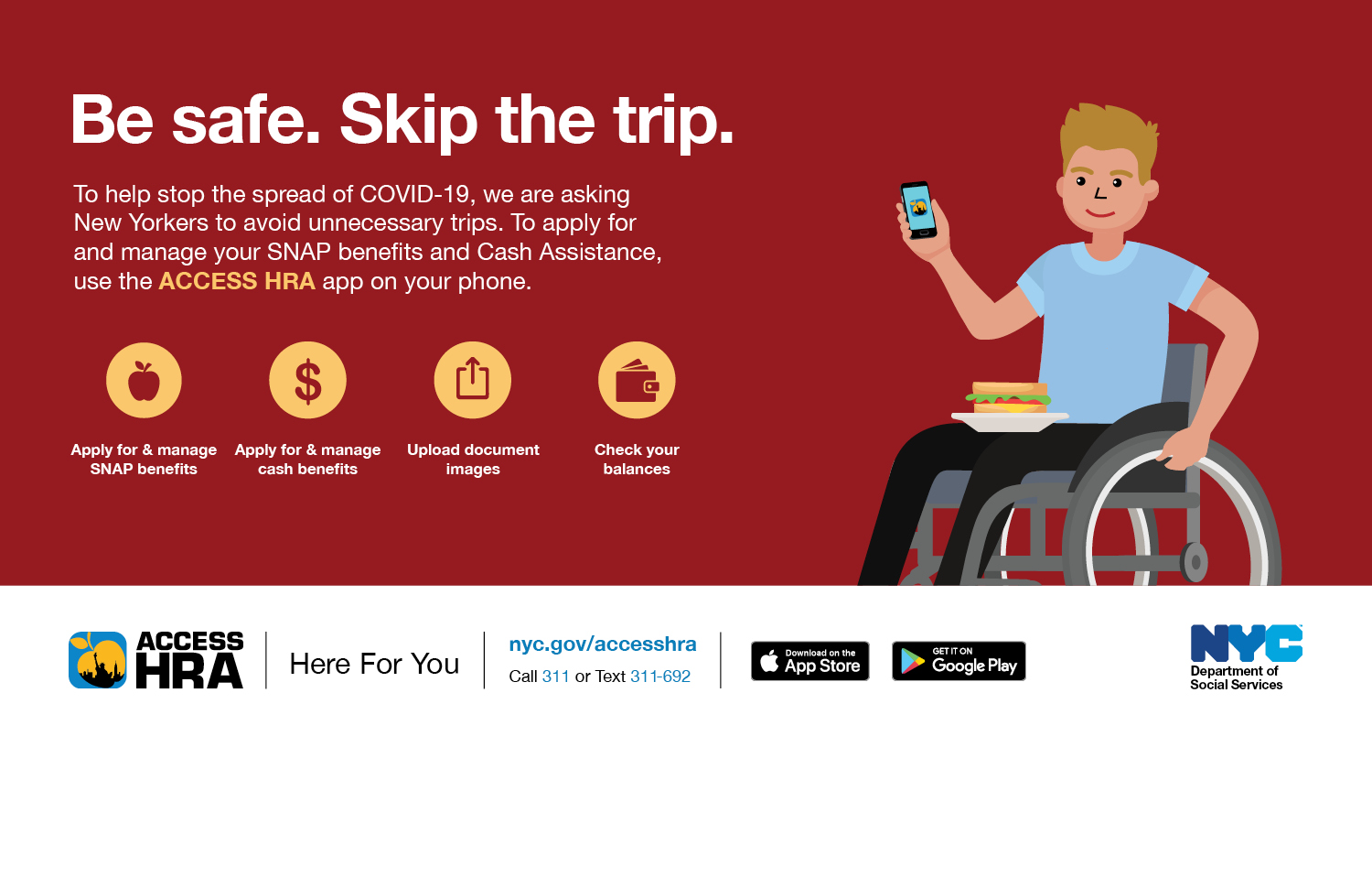 Graphic of a cartoon man in wheelchair using his phone to go on access hra 
                                           