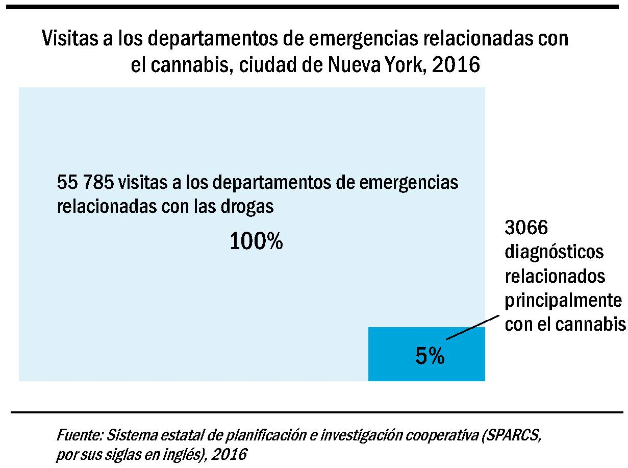 Gráfico sobre las visitas a los departamentos de emergencias relacionadas con el cannabis en la ciudad de Nueva York en 2016