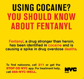 Un aviso que dice: ¿Consume cocaína? Debería informarse sobre el fentanilo