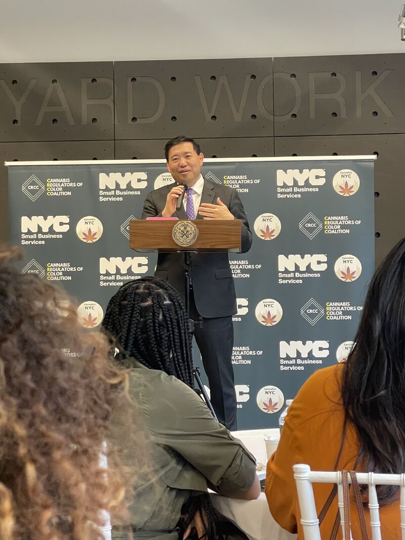 Commissioner Kevin Kim, NYC Small Business Services, speaking at the podium.