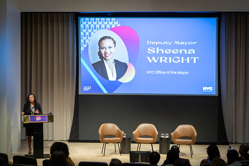 Deputy Mayor Sheena Wright speaking at the 2022 NYC Equity Summit.  
