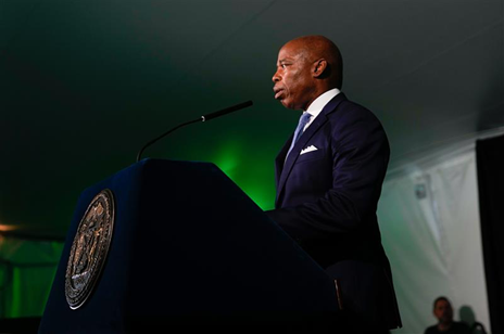 NYC Mayor Eric Adams giving remarks at the 2023 Juneteenth Event at Gracie Mansion.