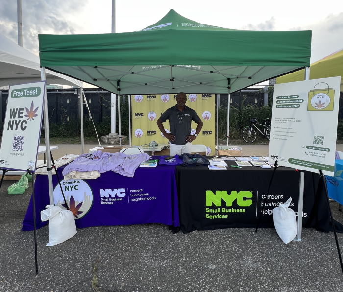 SBS gave away free t-shirts and resources for starting a cannabis-related business in NYC. 
