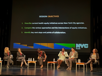 "City-Wide Equity Update" panelists share a candid moment at the NYC DOHMH Health Equity Summit. 