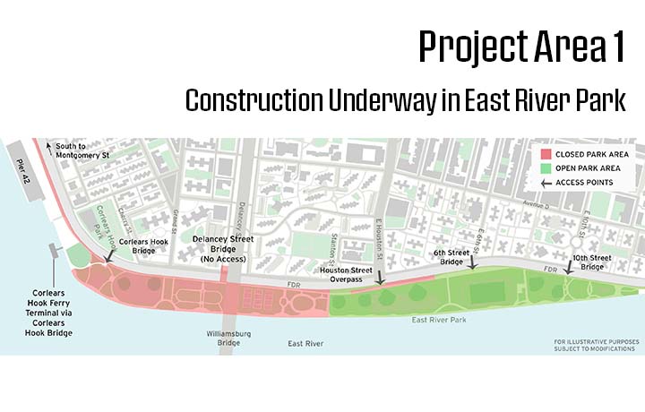 Map of construction - Project Area 1 - Construction on Hold in East River Park
                                           