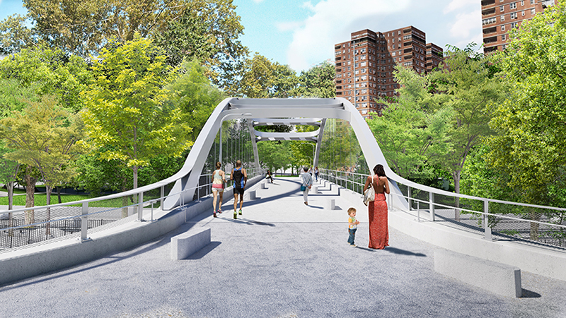 The proposed Corlears Hook Bridge with pedestrians