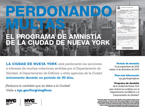 Forgiving Fines: The NYC Amnesty Program flyer (Spanish)