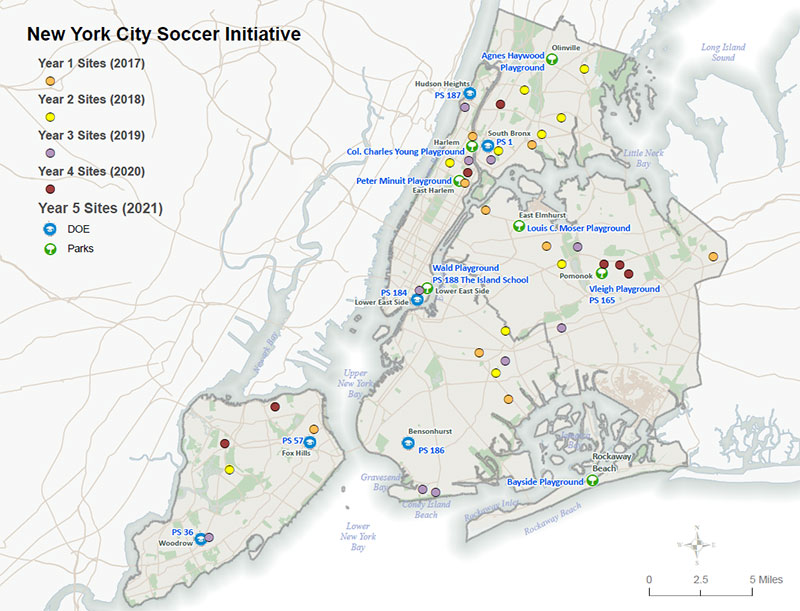 New York City Soccer Initiative 2021 Locations Map