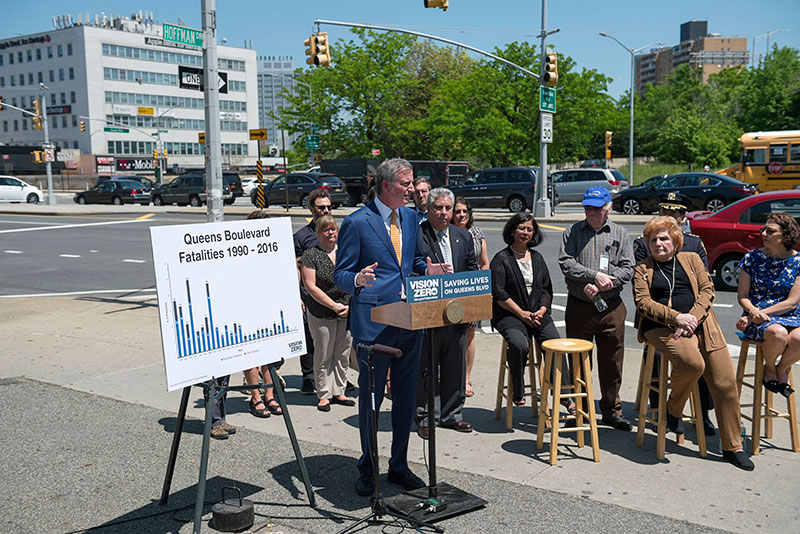 Vision Zero: Mayor de Blasio Announces More Than Two Years Without a Fatality on Queens Boulevard