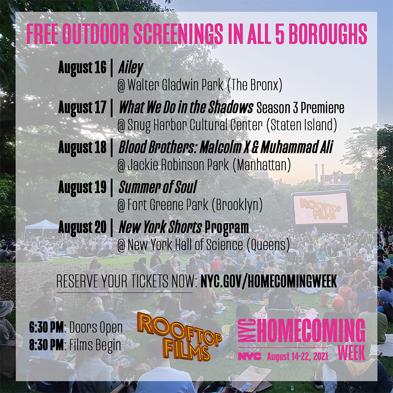 Free Outdoor screening in all 5 Boroughs from August 16 to August 20
