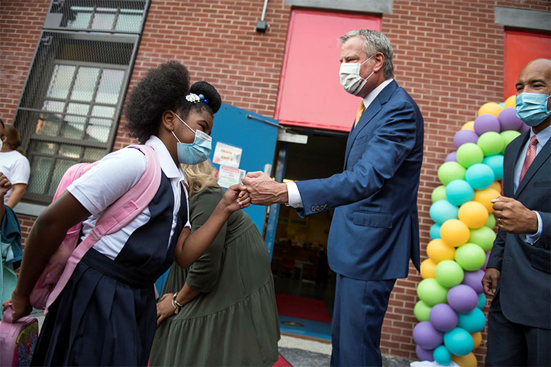 Mayor de Blasio Welcome Students Back for the First day of School at P.S. 25 in the Bronx