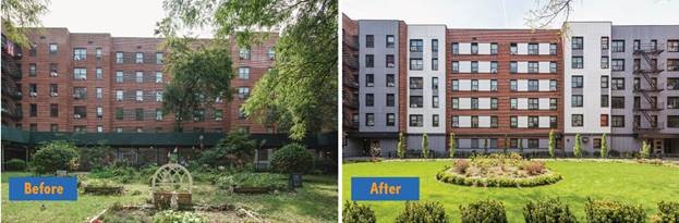 Before and after exterior renovations at 572 Warren Street. Photos provided by the Brooklyn Bundle PACT partner team.