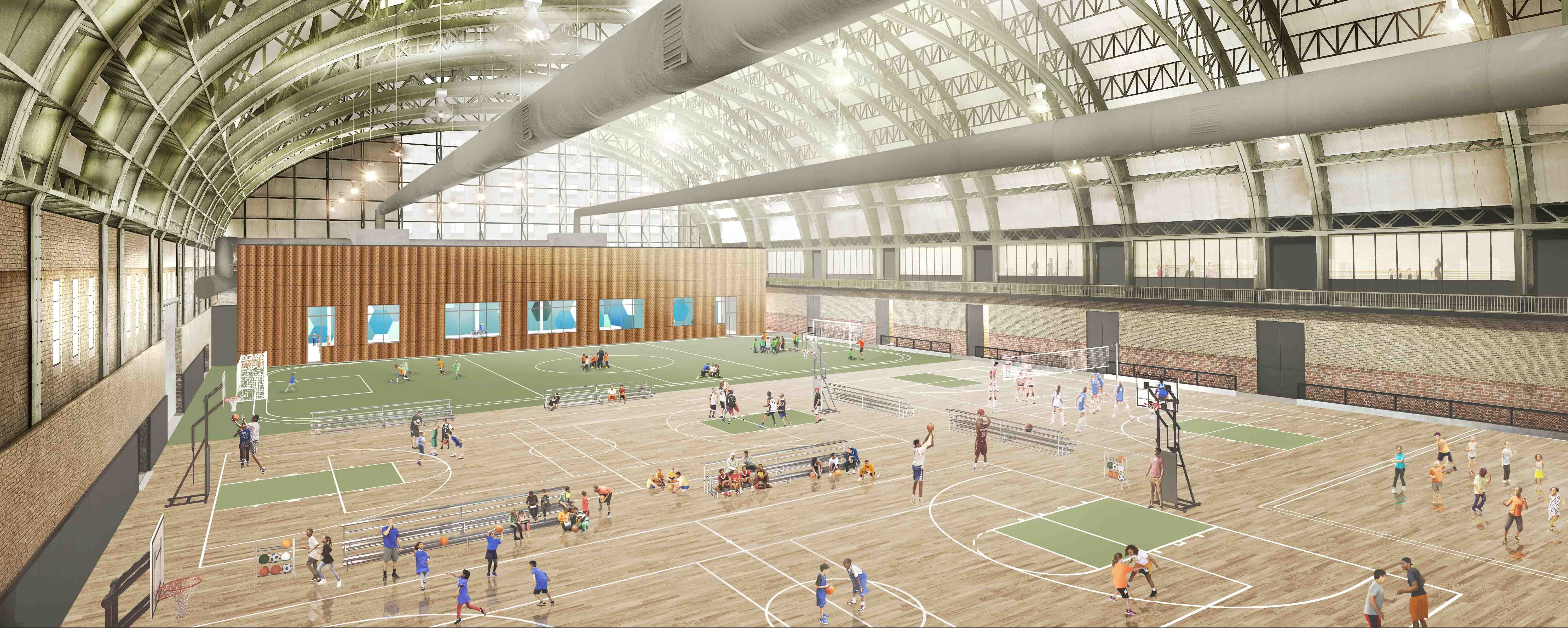 Interior rendering of Bedford Union Armory recreational