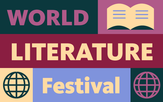 World Literature Festival Flyer with globe and book graphics/icon