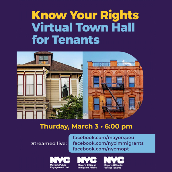 Know Your Rights Town Hall for Tenants, Thursday, March 3, 6pm, streamed live on the PEU Facebook page.