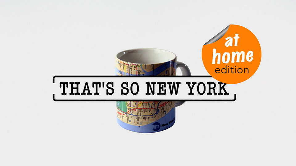 Photo of a ceramic cup with That's so New York at home edition log