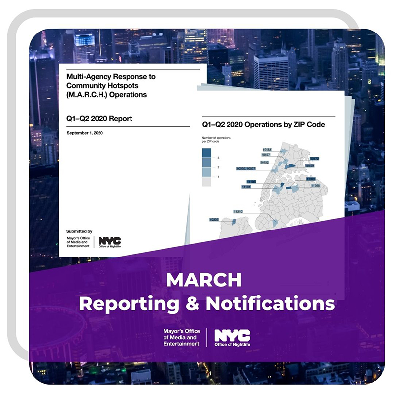 MARCH Operation Transparency Report cover and map with background of an aerial picture of New York City