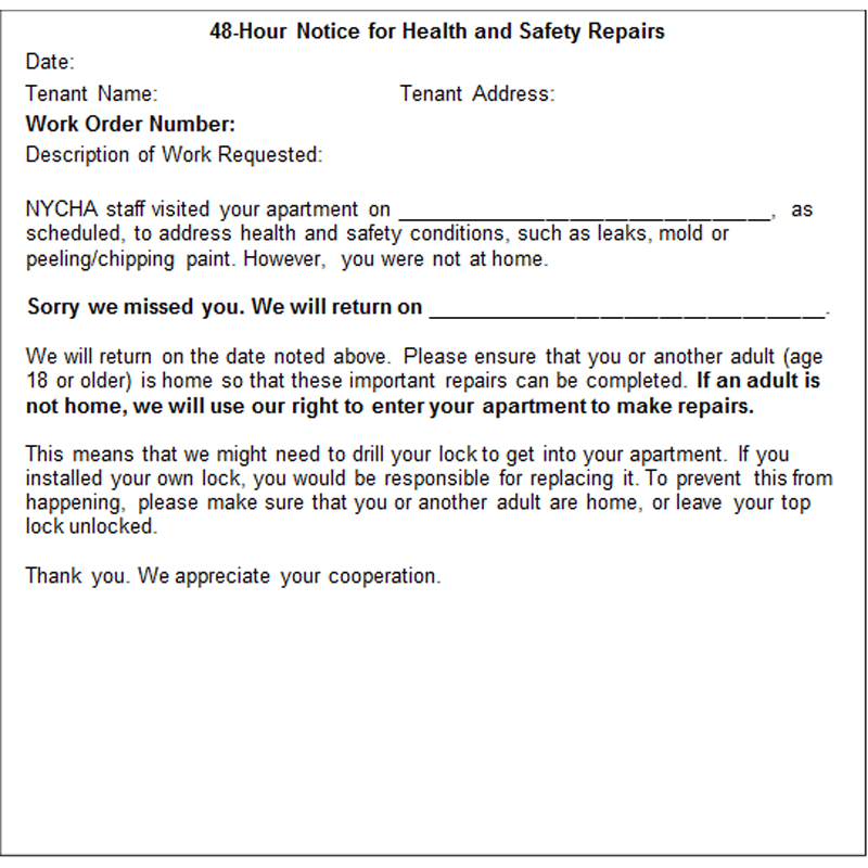 48 Hour  Notice for Health and Safety Repair