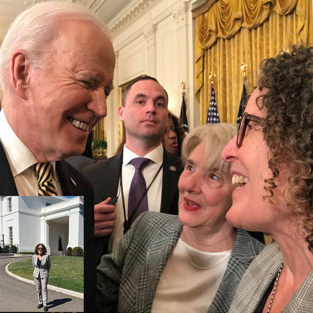 President Joe Biden at White House, Washington D.C., talking with ENDGBV Senior Advisor, Bea Hanson for Violence Against Women’s Act Reauthorization Event