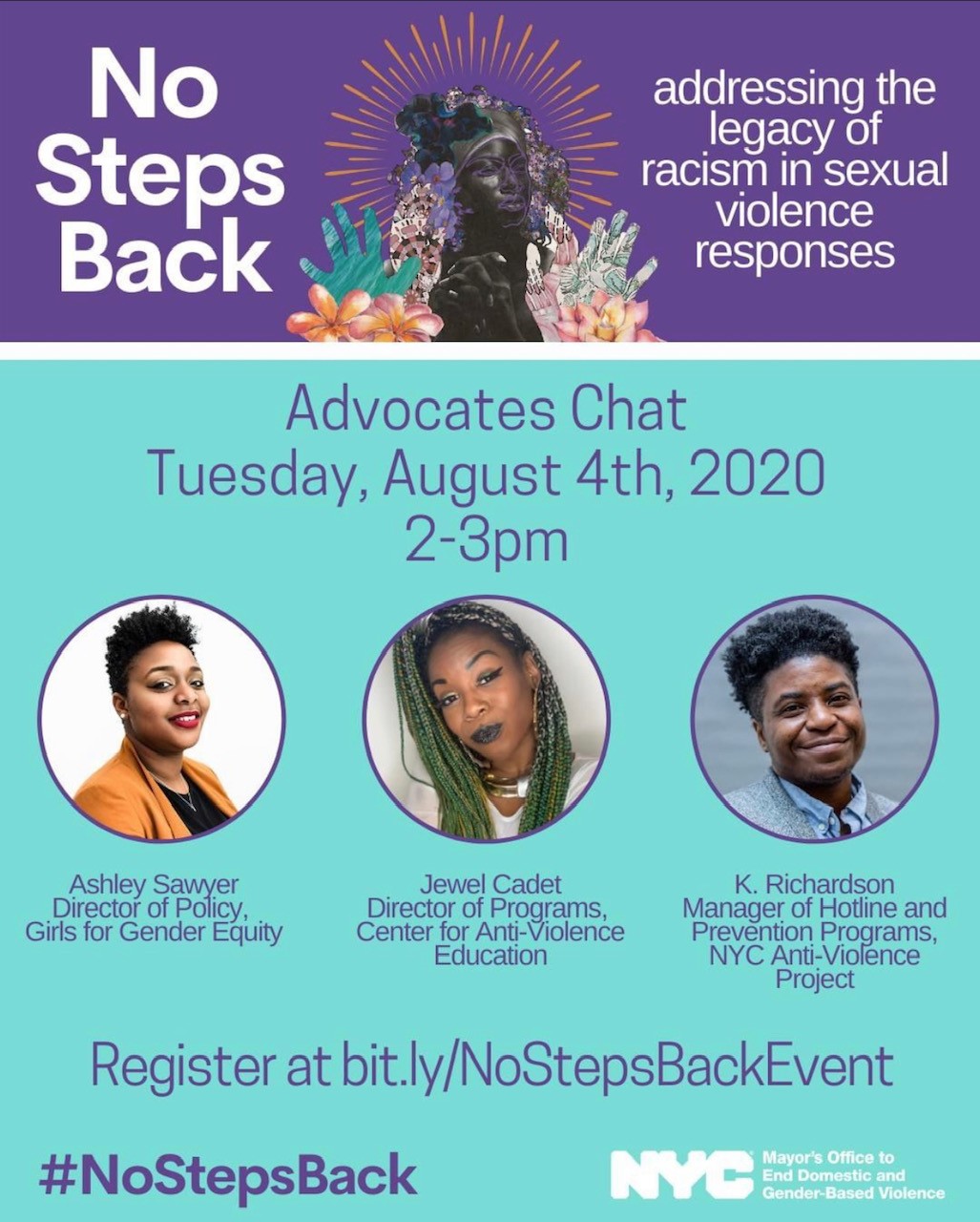 A flyer for the No Steps Back Event