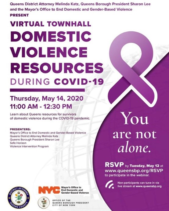 A flyer for VIRTUAL TOWNHALL: DV  RESOURCES DURING COVID-19