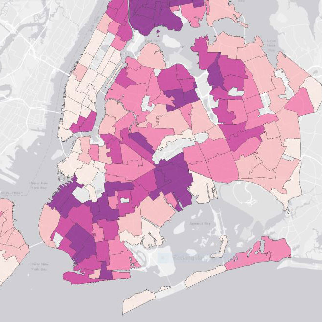 Map of NYC with shades of pink and purple