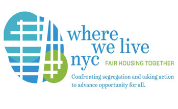 Taxblocks with headline that reads “Where we live NYC Fair Housing Together - Confronting segregation and taking action to advance opportunity for all“